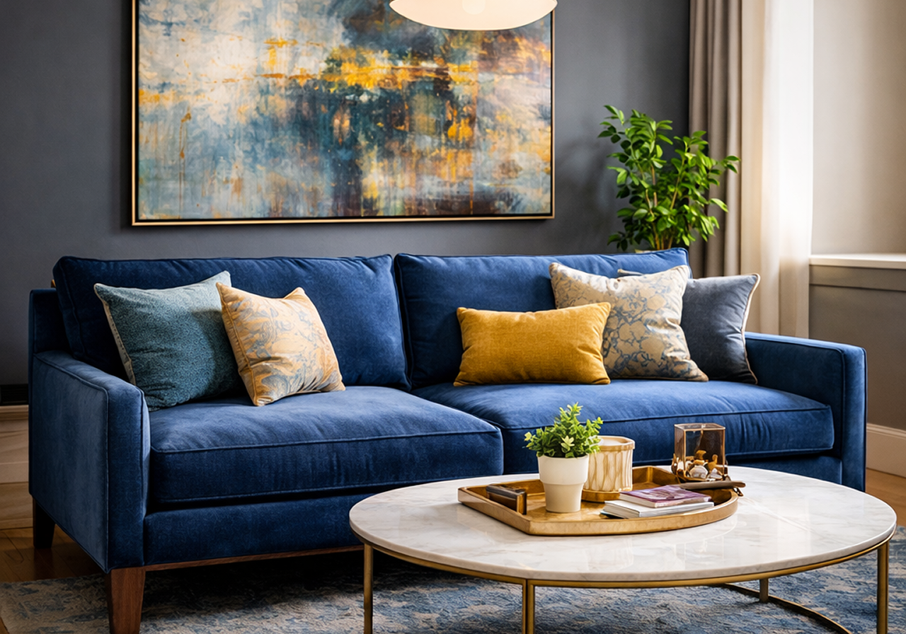 High-quality furniture upholstery on sofa